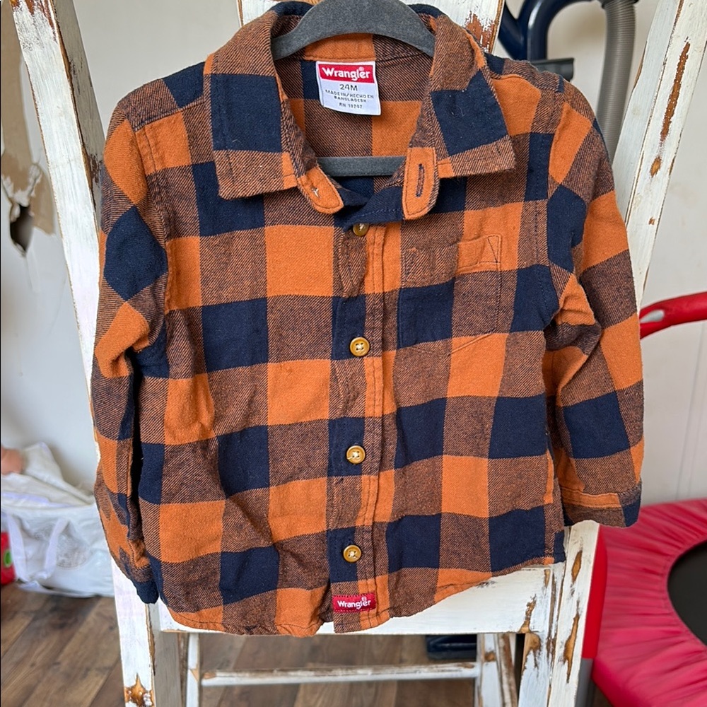 Wrangler Kids Orange and Black Plaid Shirt